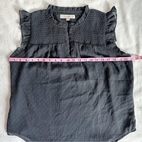 Loft Grey Swiss Clip Dot Blouse Top Flutter Butterfly Sleeves, size Medium - Picture 7 of 16